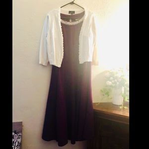 Dark purple dress with a cream cover-up